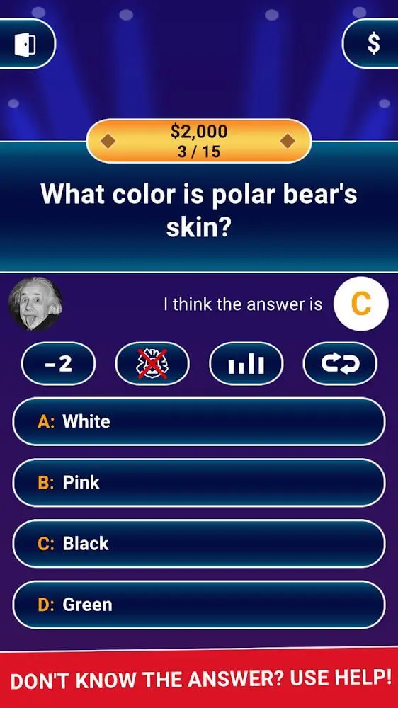 Screenshot of the MILLIONAIRE TRIVIA app