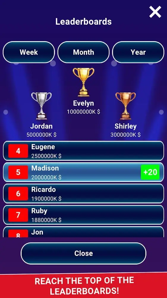 Screenshot of the MILLIONAIRE TRIVIA app