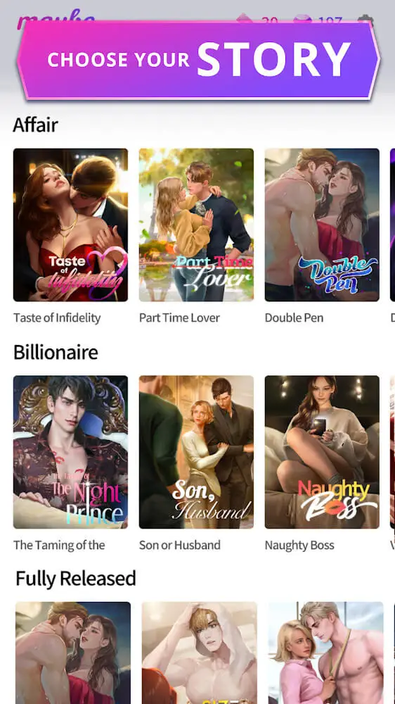 Screenshot of the Maybe: Interactive Stories app