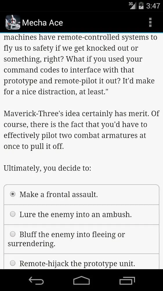 Screenshot of the Mecha Ace app