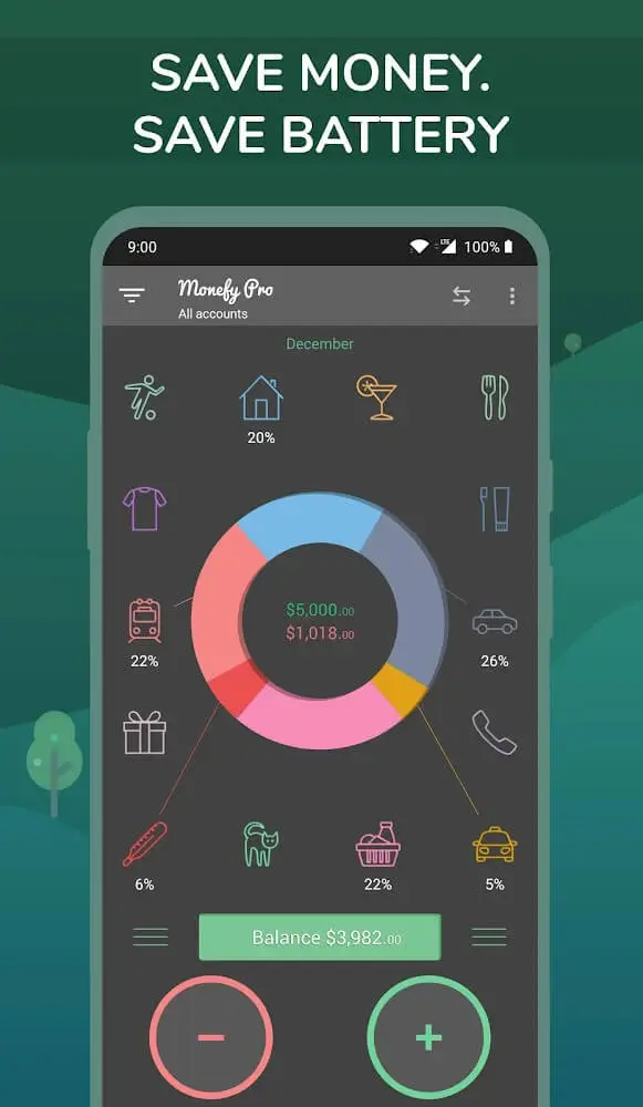 Screenshot of the Monefy Pro app