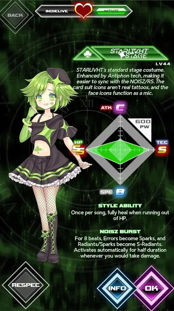 Screenshot of the NOISZ STARLIVHT app
