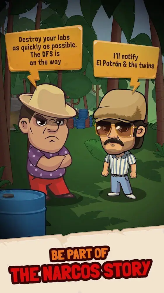 Screenshot of the Narcos Idle Cartel app