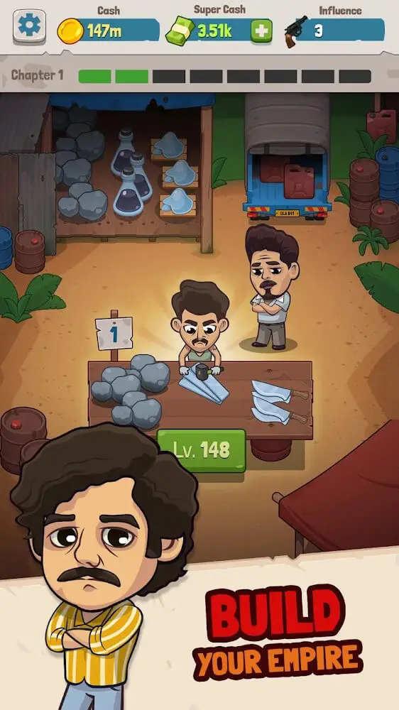Screenshot of the Narcos Idle Cartel app