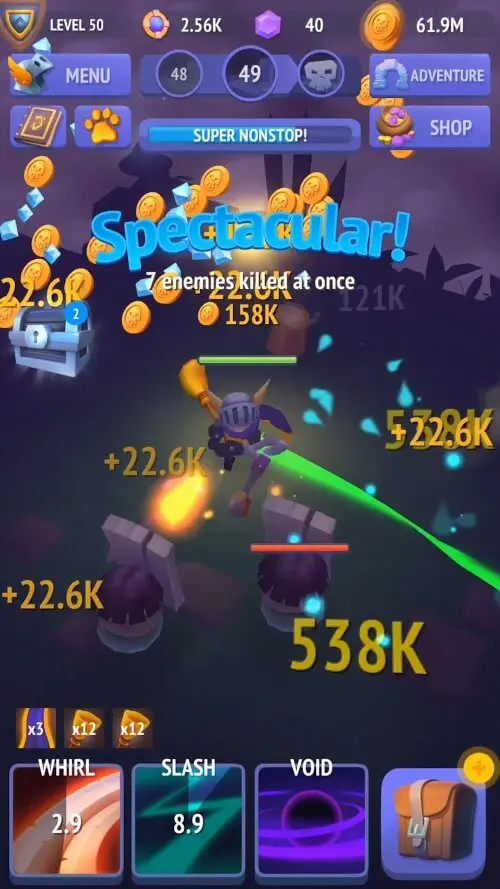 Screenshot of the Nonstop Knight app