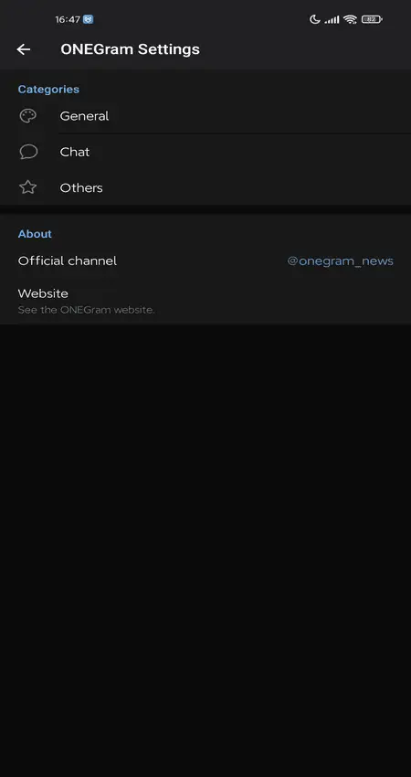 Screenshot of the ONEGram app