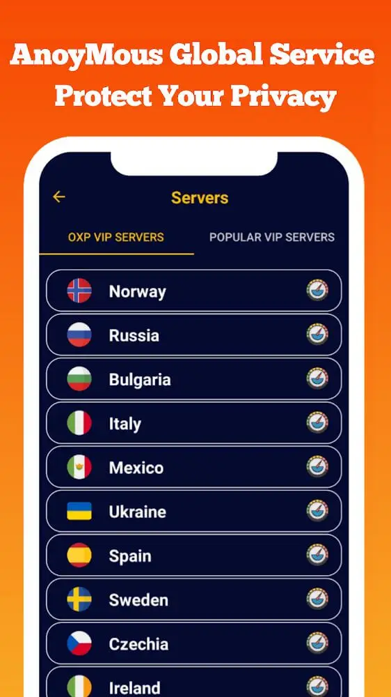 Screenshot of the OXP VPN app
