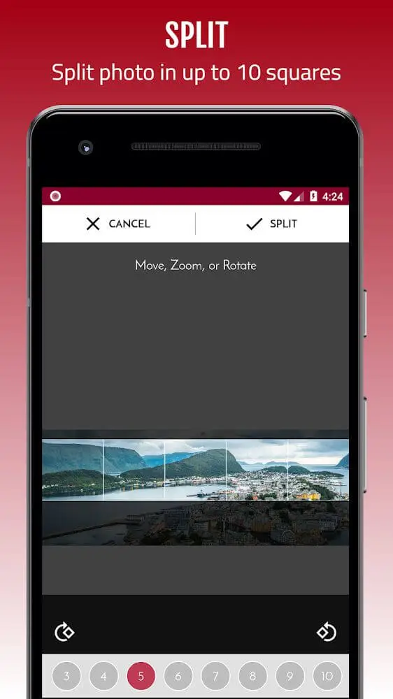 Screenshot of the PanoraSplit app