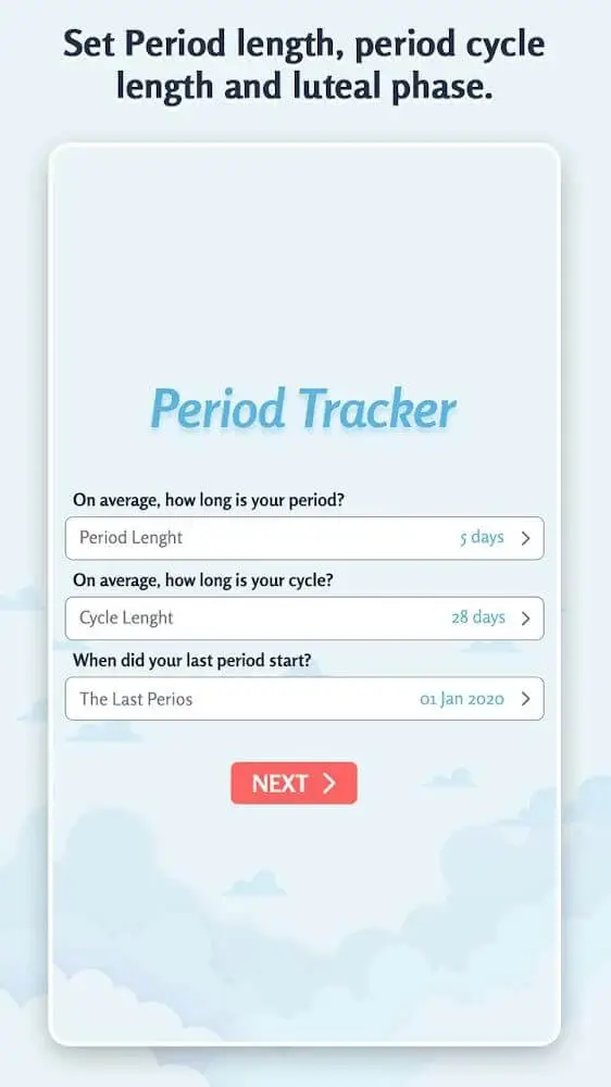 Screenshot of the Period Tracker app