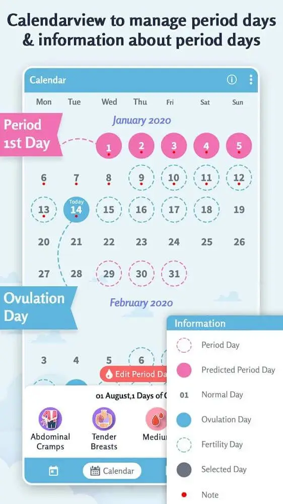 Screenshot of the Period Tracker app