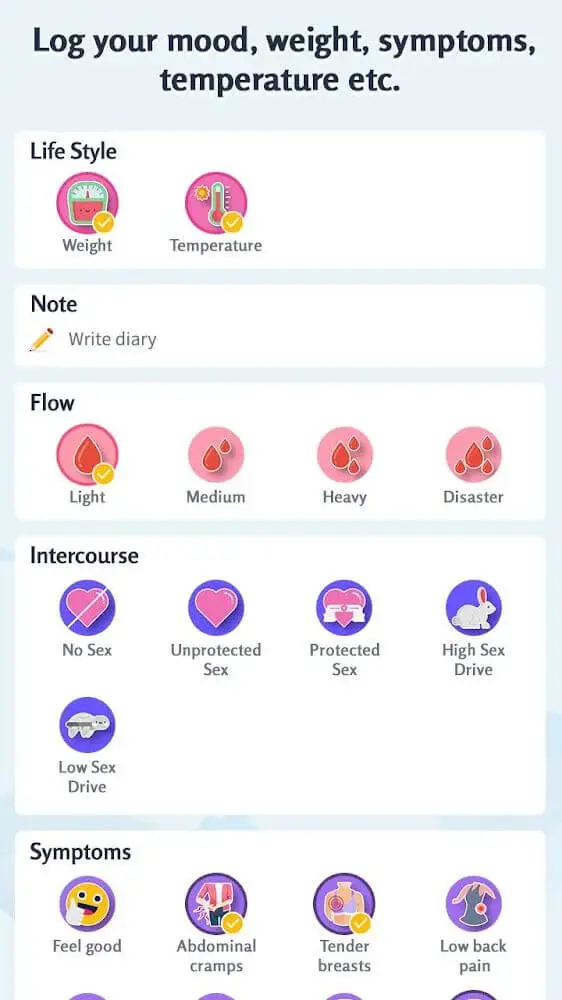 Screenshot of the Period Tracker app