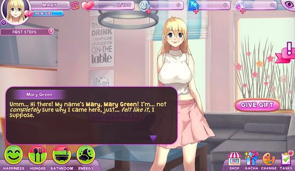 Screenshot of the Pocket Waifu game
