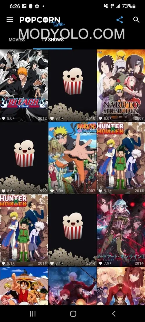 Screenshot of the Popcorn Time app