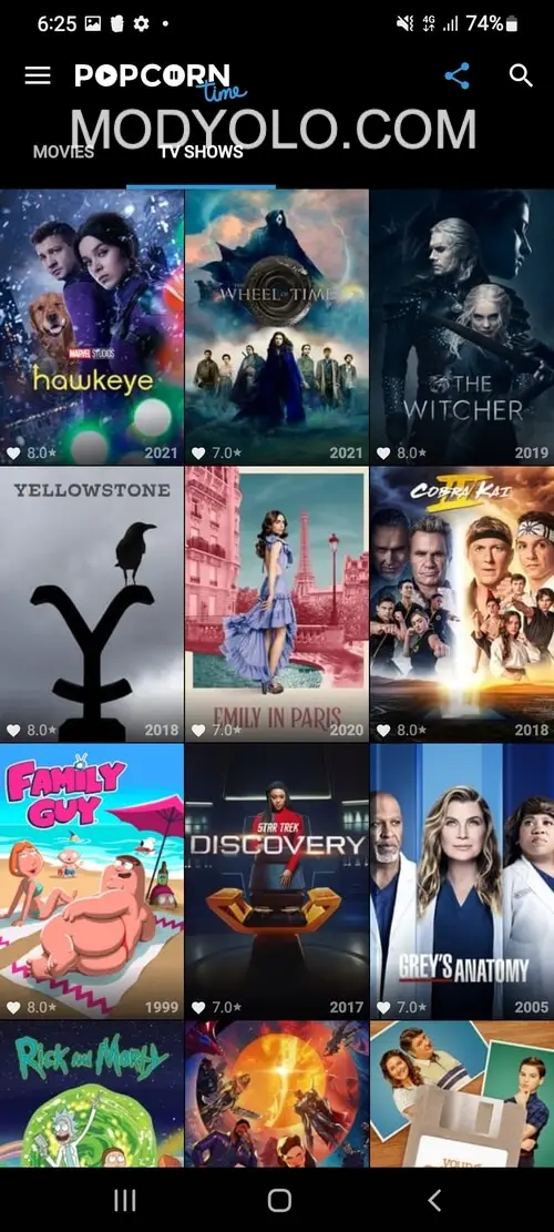 Screenshot of the Popcorn Time app
