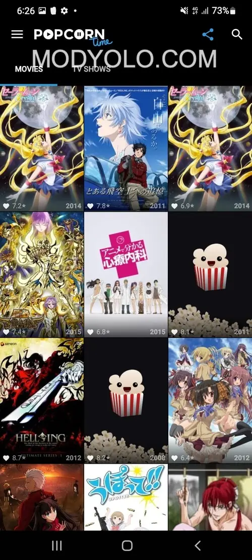 Screenshot of the Popcorn Time app