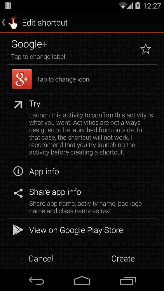Screenshot of the QuickShortcutMaker app