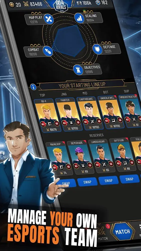Screenshot of the RIVALS Esports MOBA Manager app
