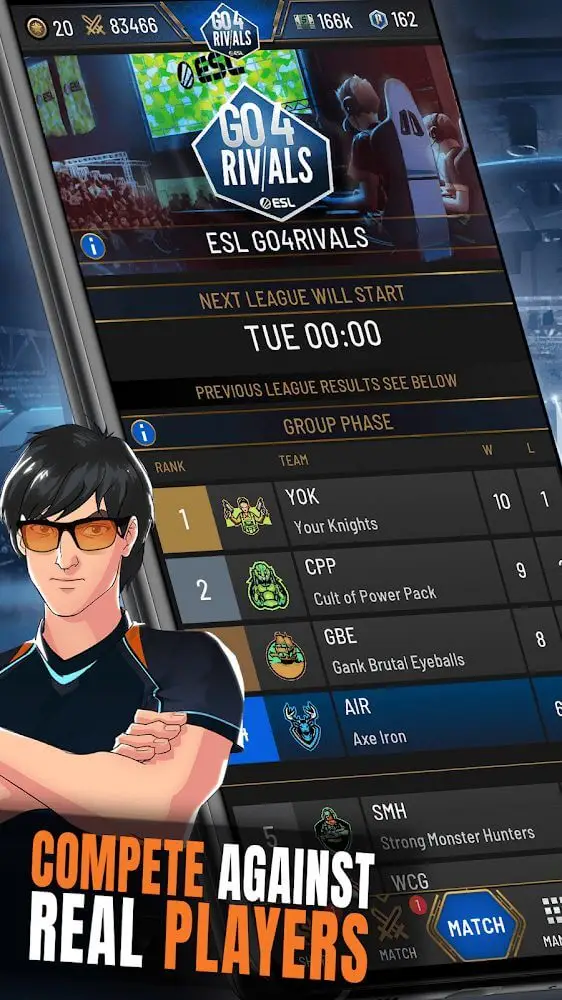 Screenshot of the RIVALS Esports MOBA Manager app