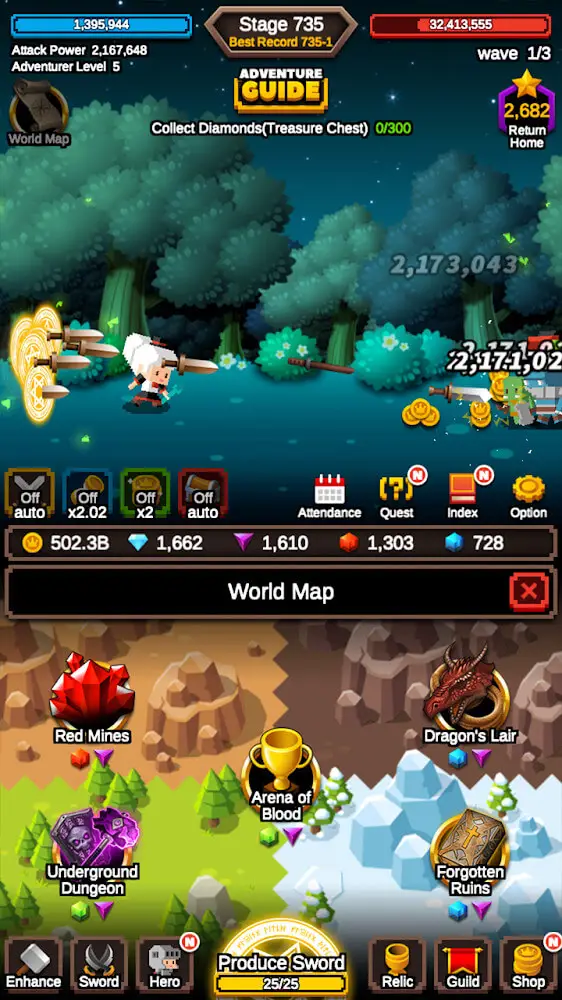 Screenshot of the Raising Infinite Swords app