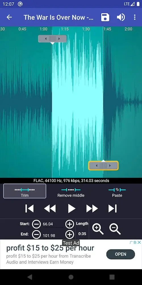 Screenshot of the Ringtone Maker app