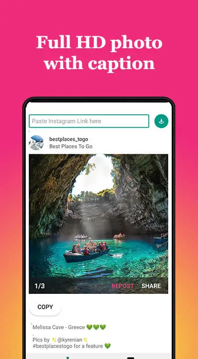 Screenshot of the Save & Repost IG 2021 app