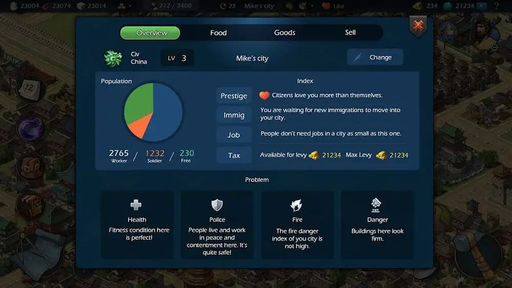 Screenshot of the Sim Empire game