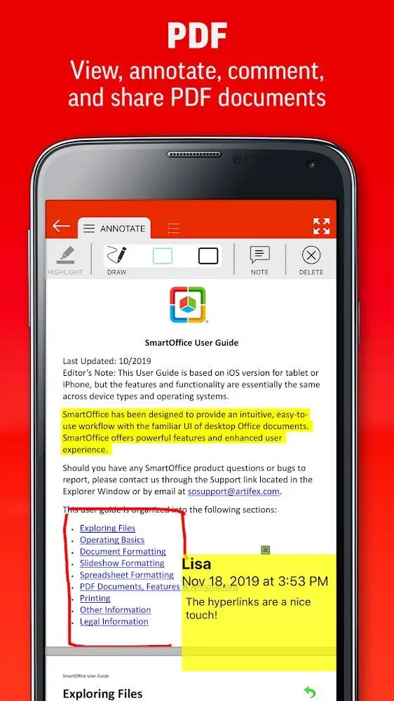 Screenshot of the SmartOffice app