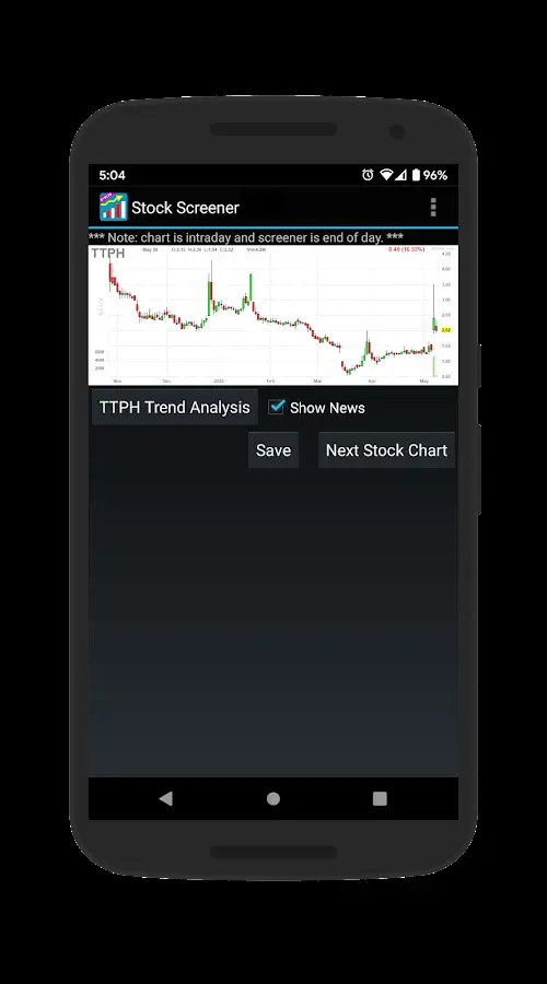 Screenshot of the Stock Screener app