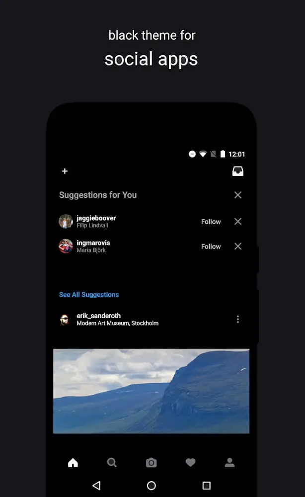 Screenshot of the Swift Black app