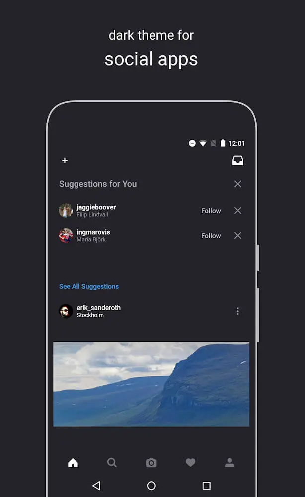 Screenshot of the Swift Dark Substratum Theme app