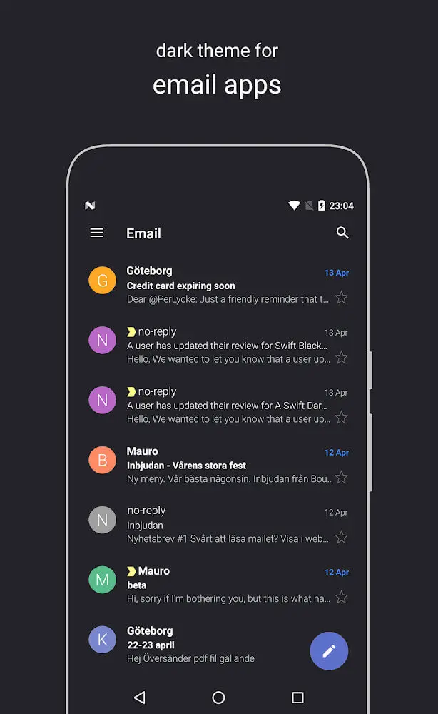 Screenshot of the Swift Dark Substratum Theme app