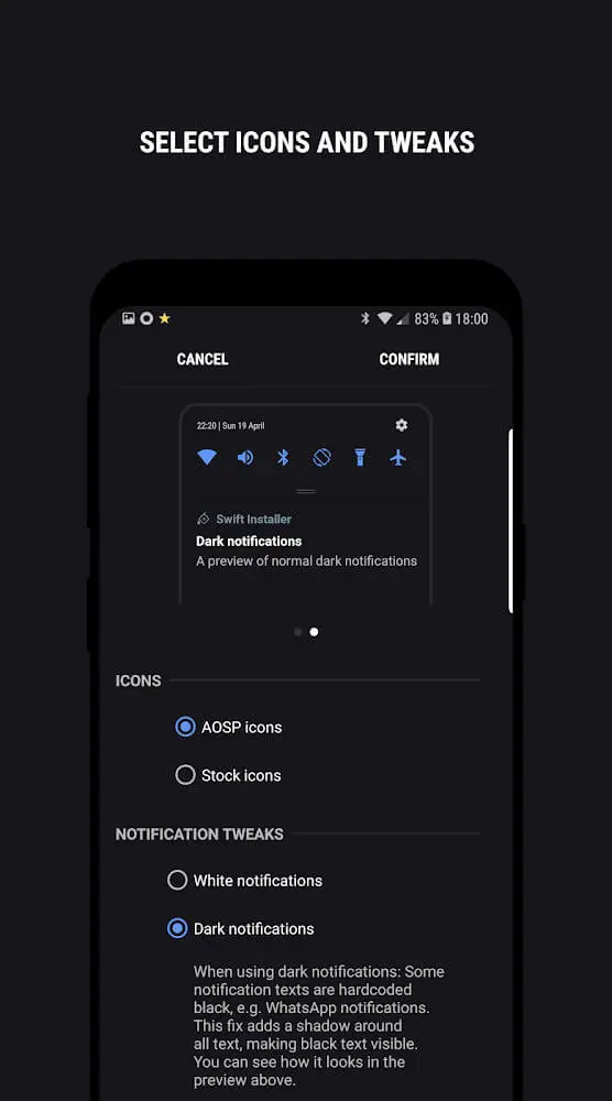 Screenshot of the Swift Installer app