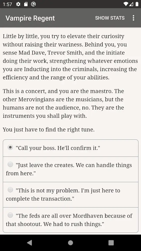 Screenshot of the The Vampire Regent app