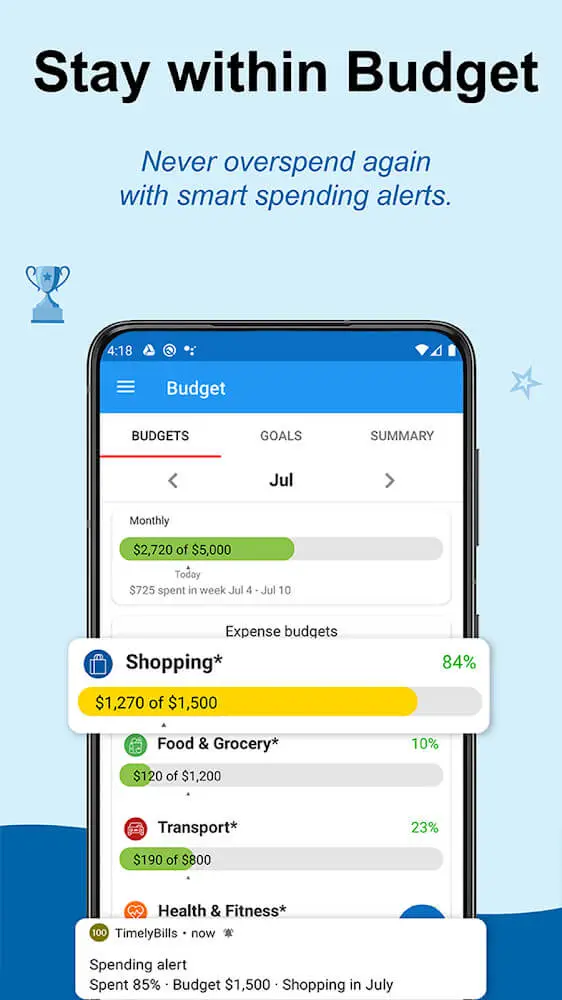 Screenshot of the TimelyBills app