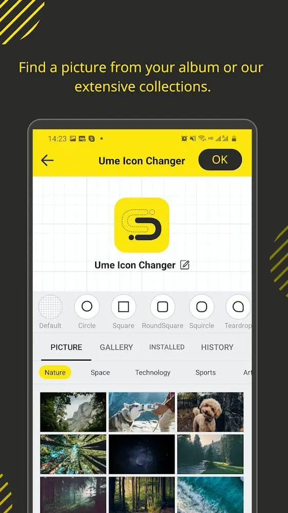 Screenshot of the Ume Icon Changer app