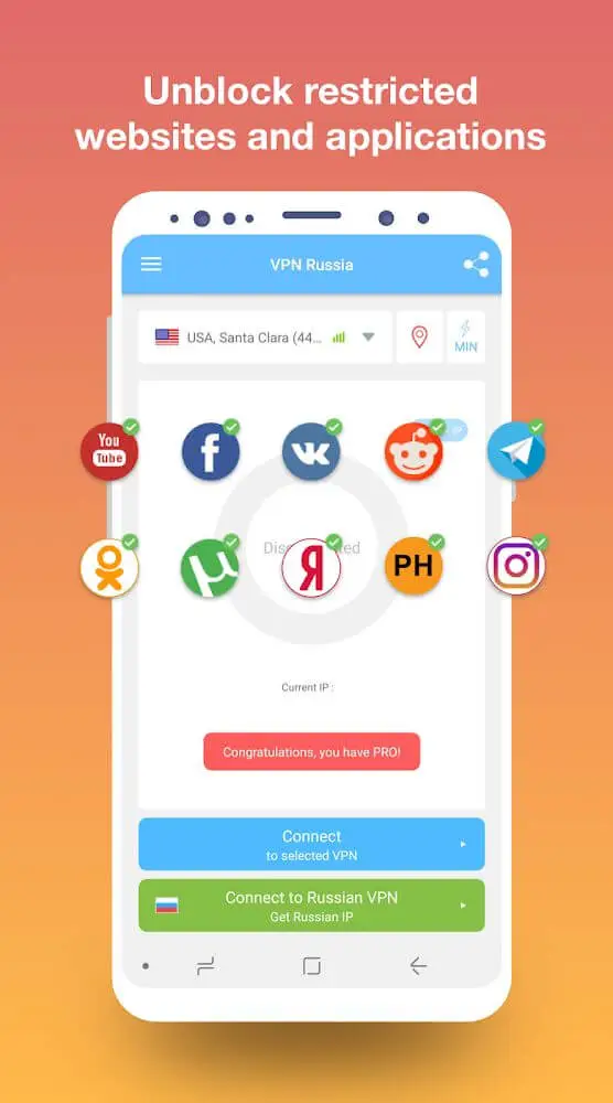 Screenshot of the VPN Russia: Get Russian IP app