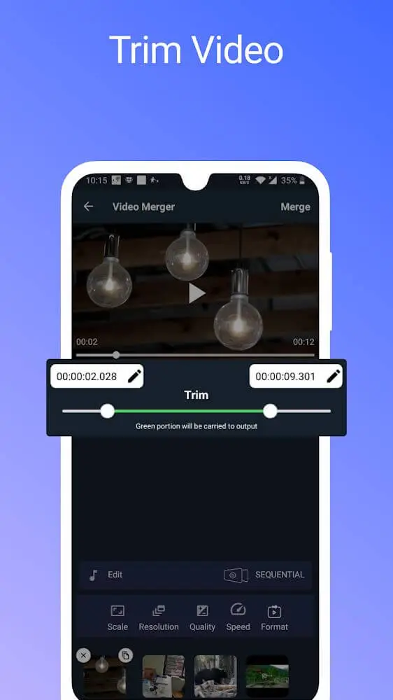 Screenshot of the Video Merger app