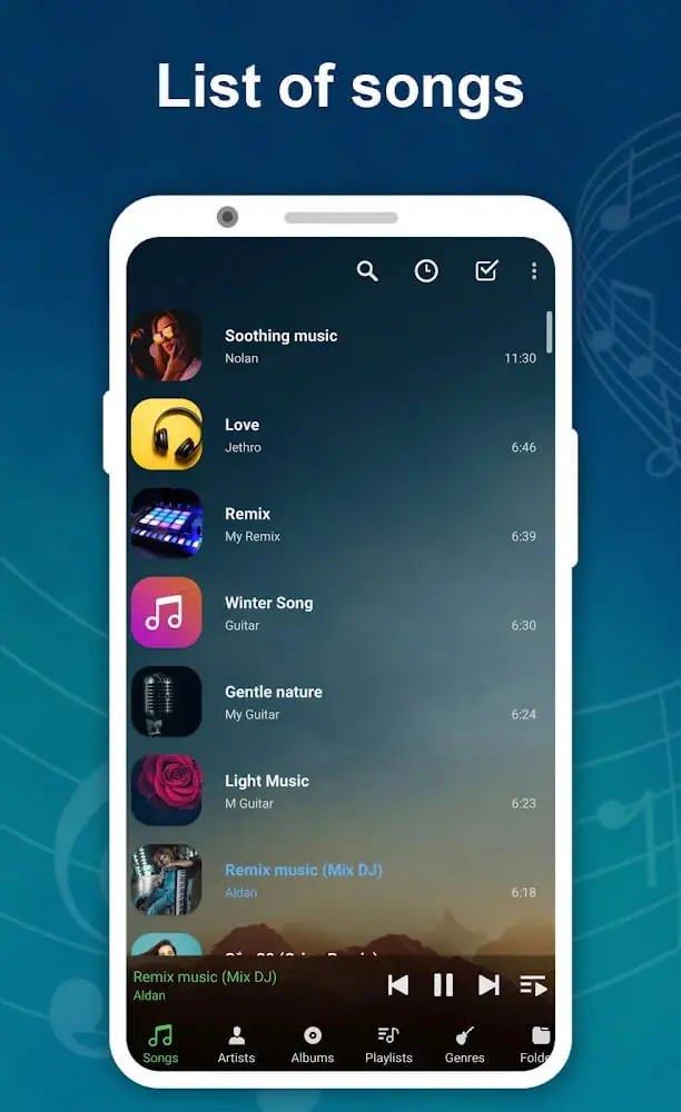 Screenshot of the Vmons Music Player app