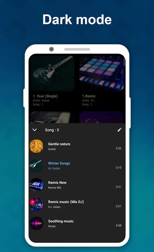 Screenshot of the Vmons Music Player app