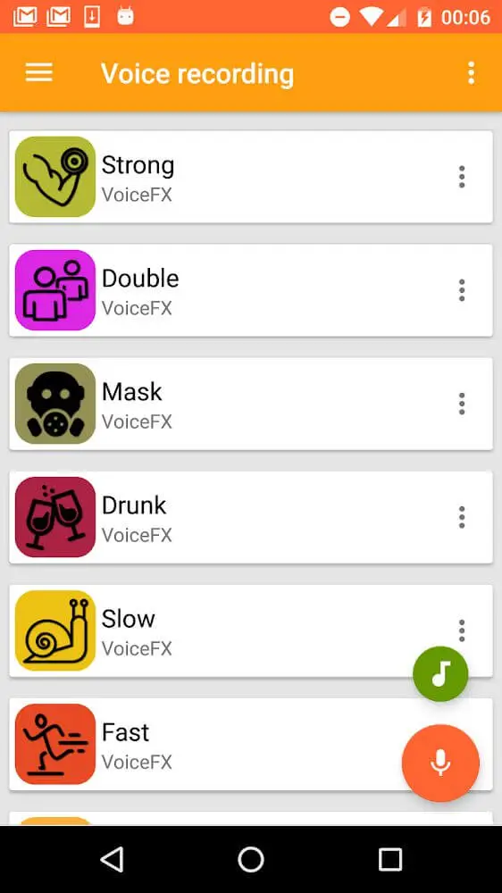 Screenshot of the VoiceFX app