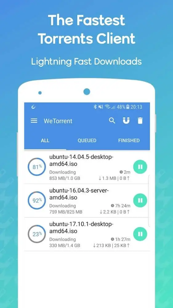 Screenshot of the WeTorrent app