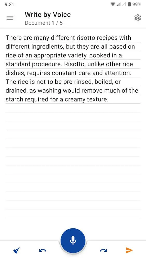 Screenshot of the Write by voice app
