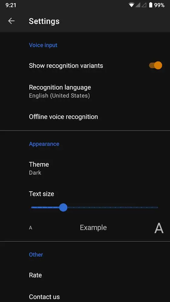 Screenshot of the Write by voice app