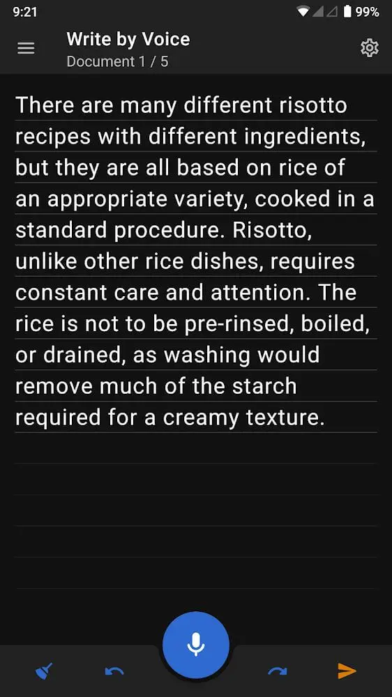Screenshot of the Write by voice app