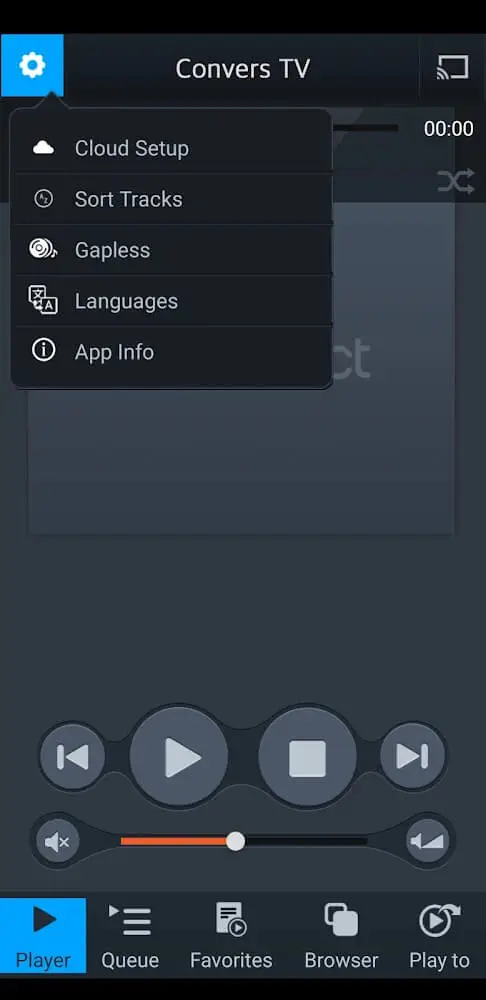 Screenshot of the mconnect Player app