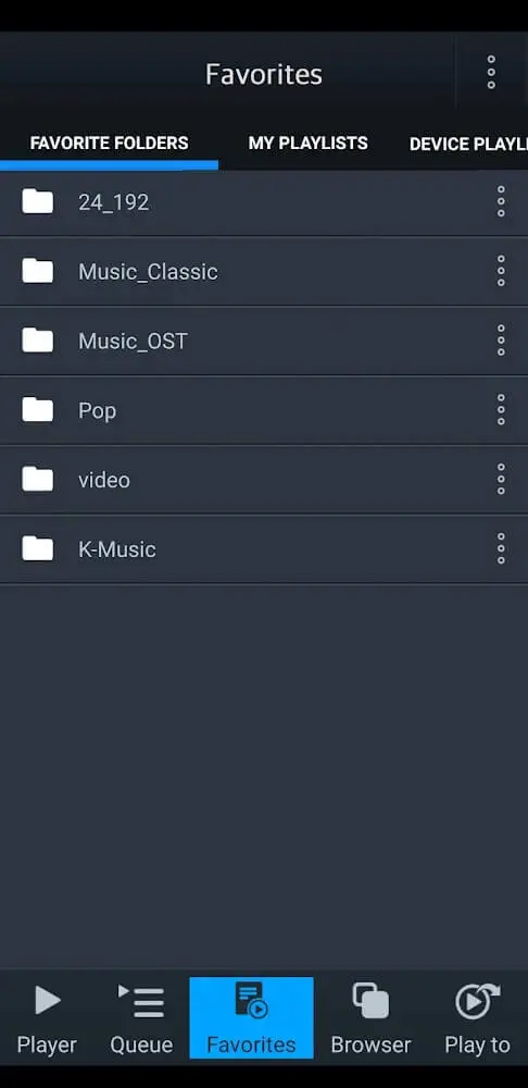 Screenshot of the mconnect Player app